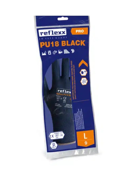 Paia guanti SUPPORTATI IN POLIURETANO NERI tg L